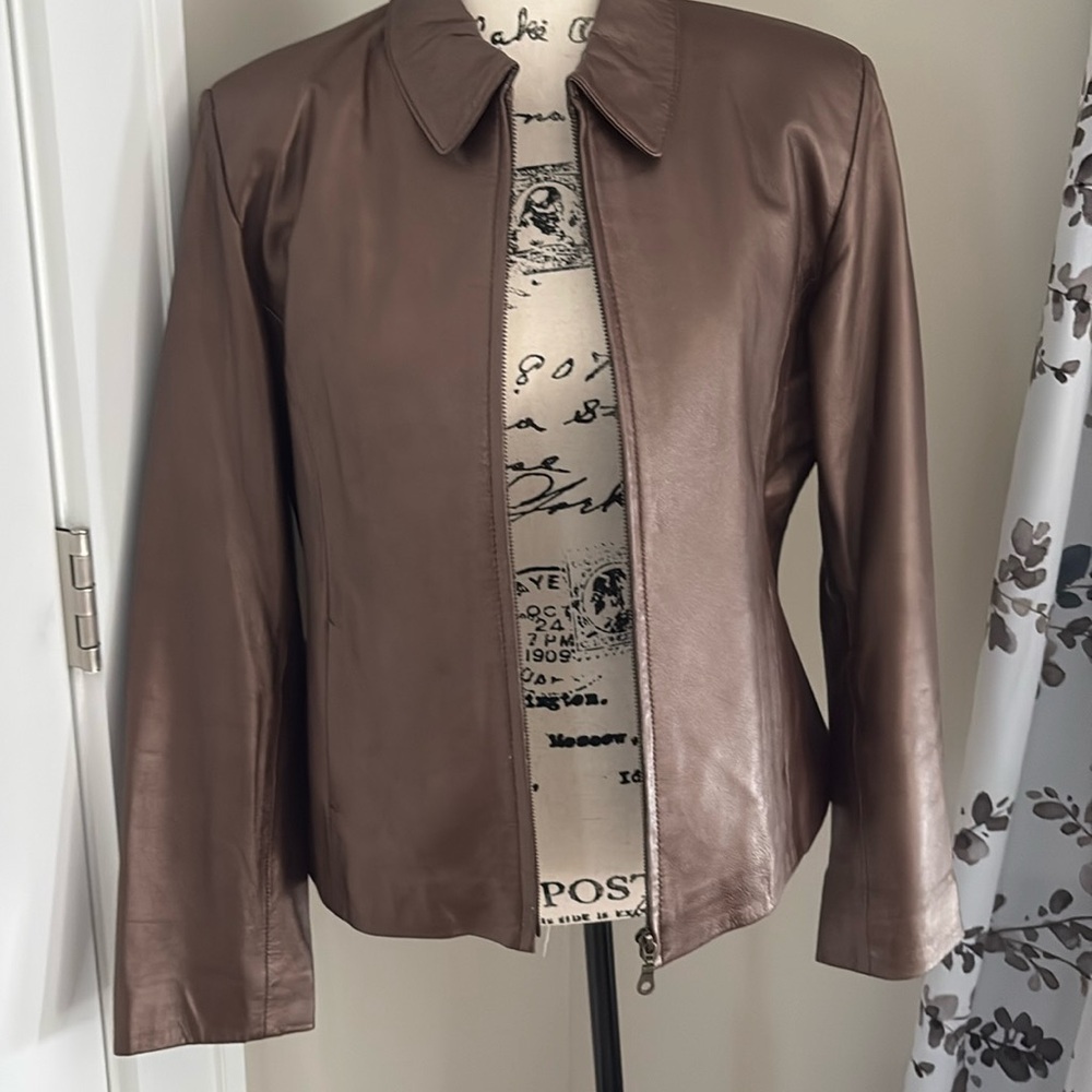 Soft zip front bronze leather jacket